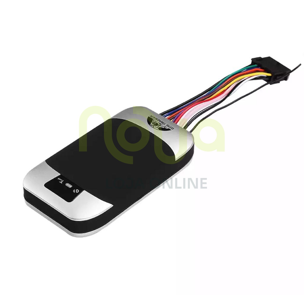 Rastreador GPS Coban 303G visto de frente com cablagem