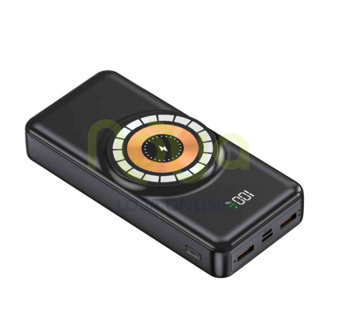 Power bank magnético preto com indicador digital