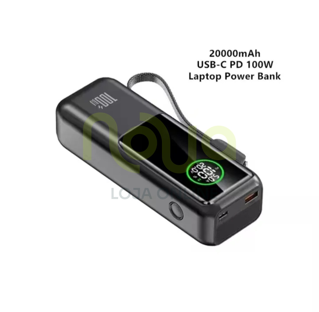 Power Bank para Laptop de 20.000 mAh visto em perspectiva
